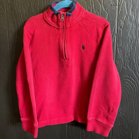 Polo Ralph Lauren Boys Quarter-Zip Sweater - Size 5 - Red with Navy Pony Logo - Picture 1 of 4